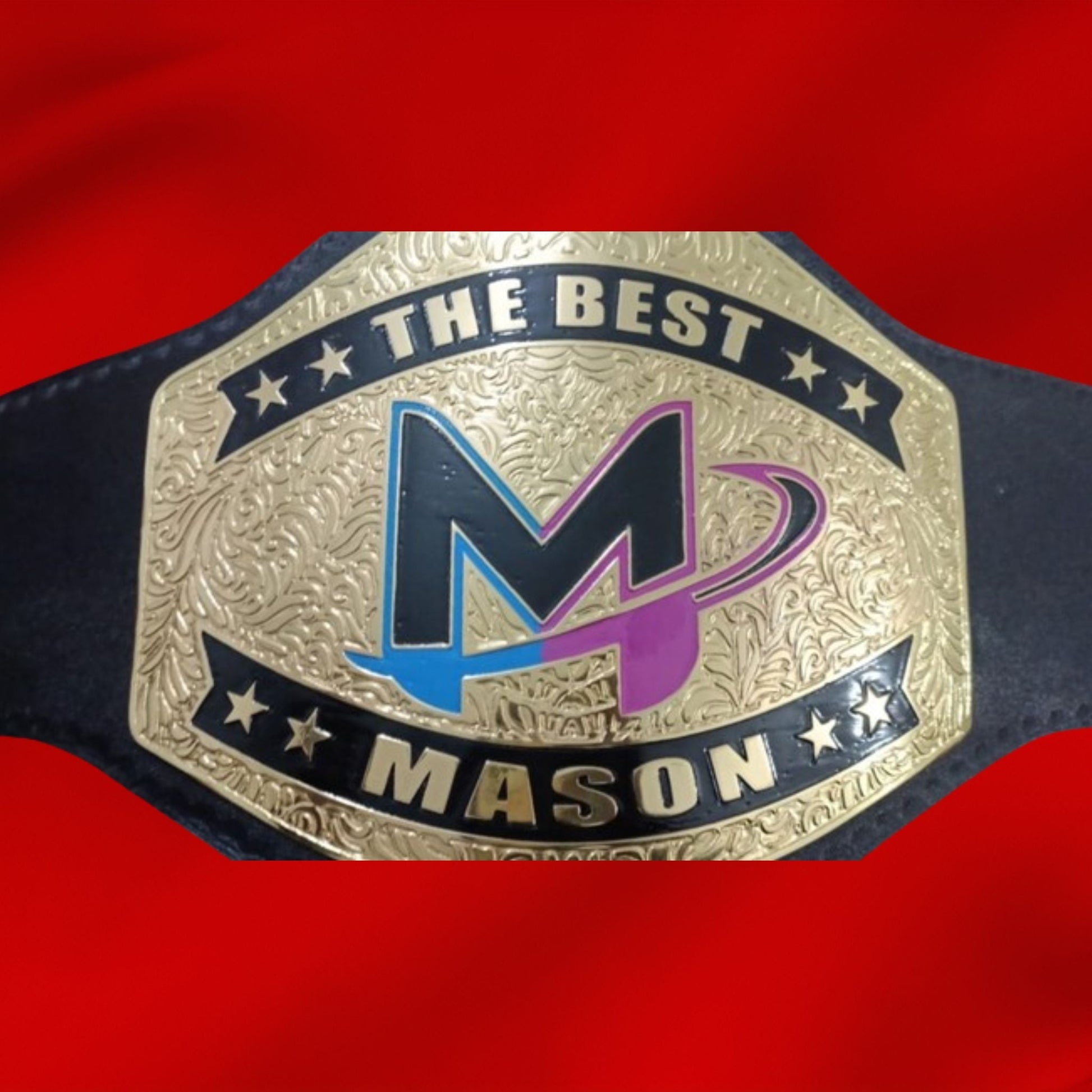 Custom Name and Mason Logo Wrestling Championship Belt poshleathers-14b7