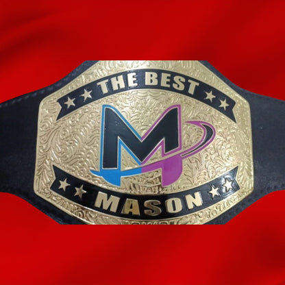 Custom Name and Mason Logo Wrestling Championship Belt poshleathers-14b7