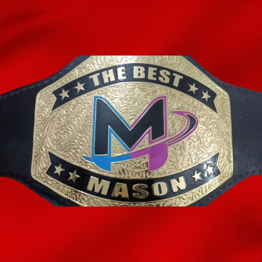 Custom Name and Mason Logo Wrestling Championship Belt poshleathers-14b7