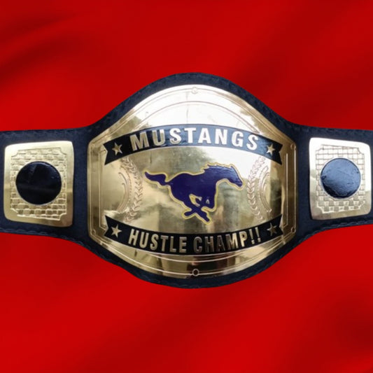 Custom Name and Mustangs Logo Wrestling Championship Belt poshleathers-14b7