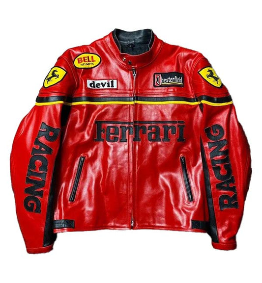 Ferrari Red Leather Jacket Men MotoLords