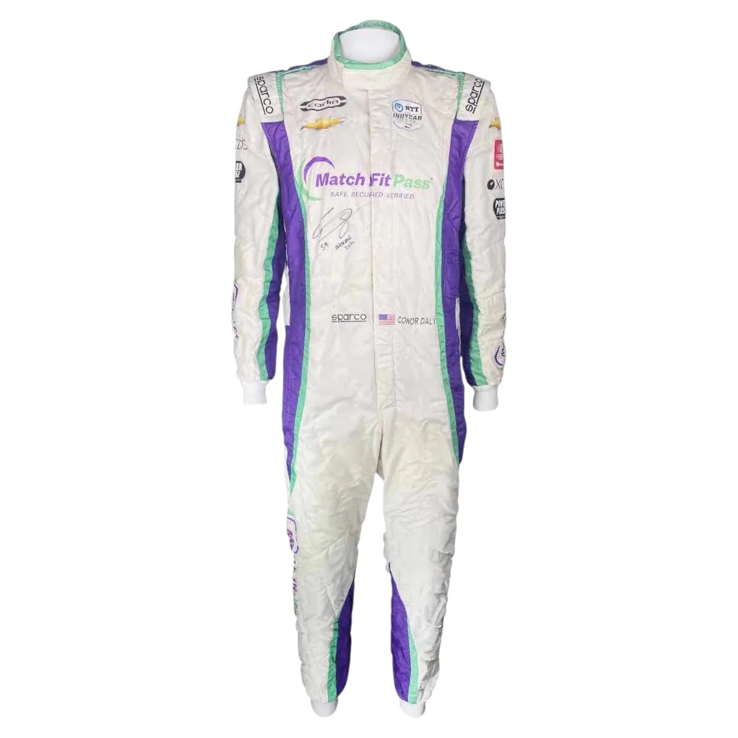 2021 Conor Daly Signed Race Suit - Carlin Racing Gateway Sparco IndyCar Ex Race Gear