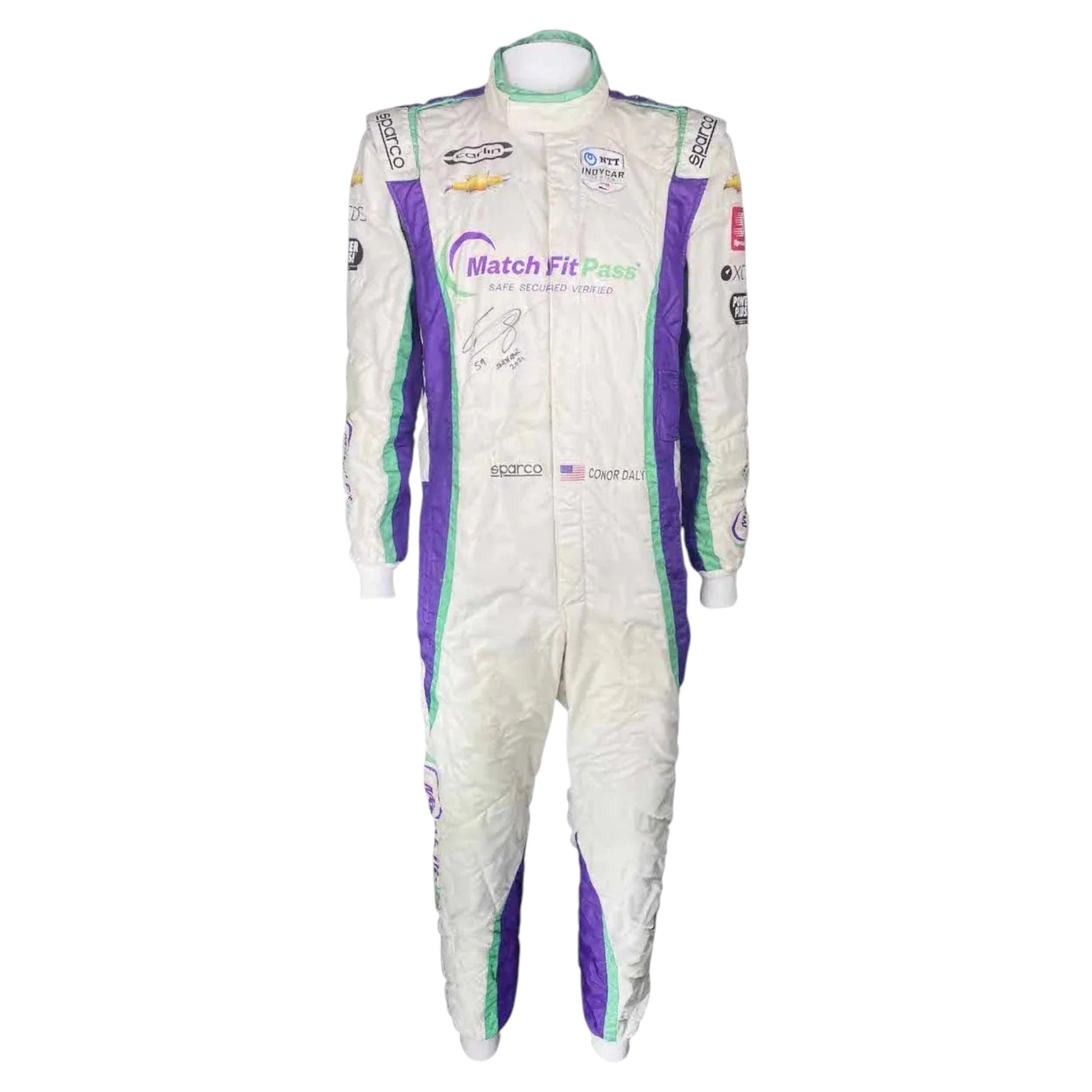 2021 Conor Daly Signed Race Suit - Carlin Racing Gateway Sparco IndyCar Ex Race Gear