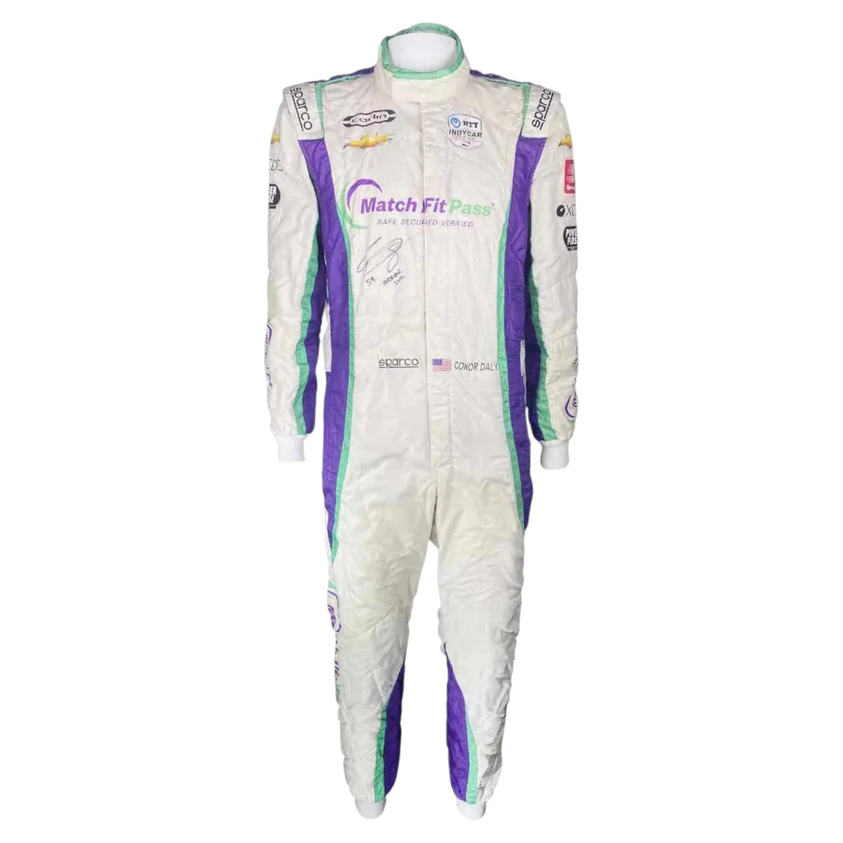 2021 Conor Daly Signed Race Suit - Carlin Racing Gateway Sparco IndyCar Ex Race Gear