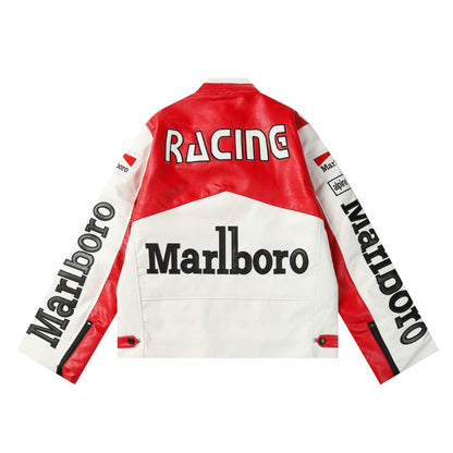 Marlboro Red-White Leather Vintage Racing Jacket SHABA Collection