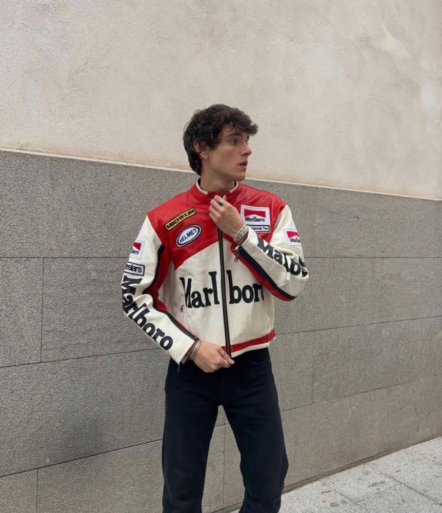 Marlboro Red-White Leather Vintage Racing Jacket SHABA Collection