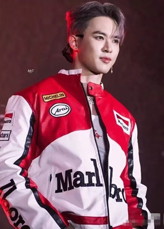 Marlboro Red-White Leather Vintage Racing Jacket SHABA Collection