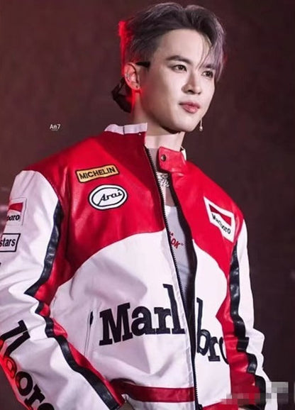 Marlboro Red-White Leather Vintage Racing Jacket SHABA Collection