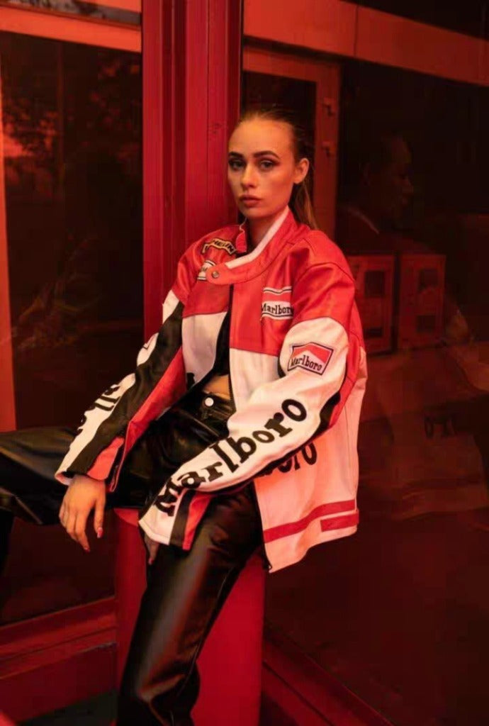 Marlboro Red-White Leather Vintage Racing Jacket SHABA Collection
