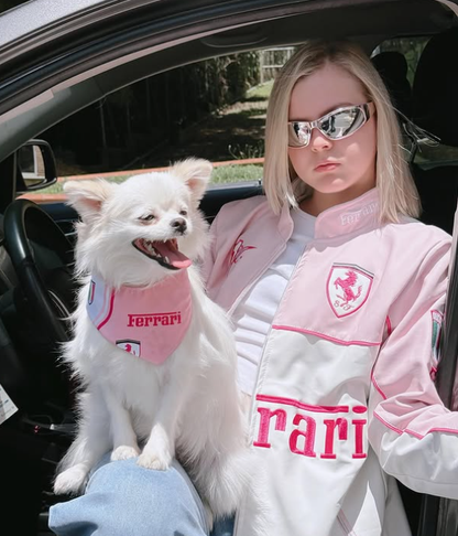 Ferrari Pink Leather Vintage Racing Jacket SHABA Collection